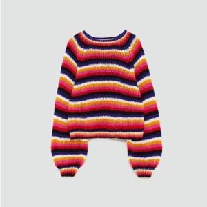Zara Multicolor Striped Crew Neck Sweater